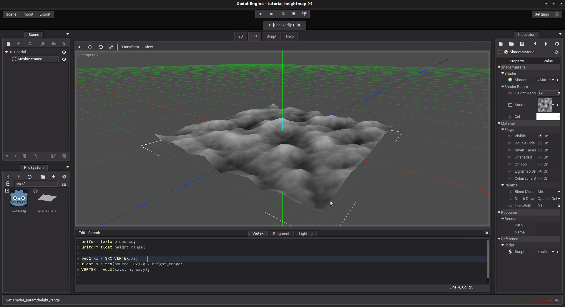 Mesh Generation With Heightmap And Shaders Godot Engine Documentation